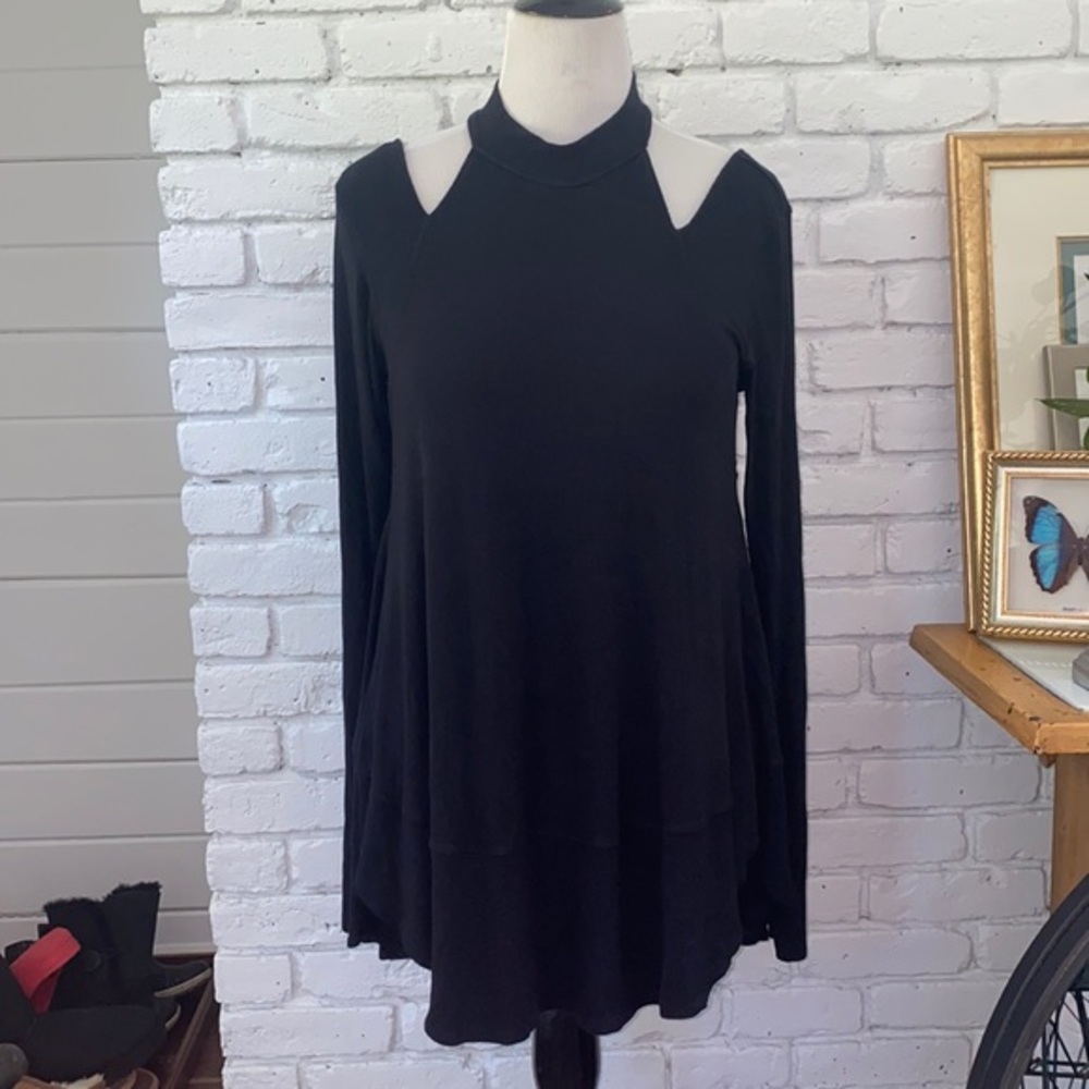 Free People Cold Shoulder Black Top-Large, Luxurious and Stretchy